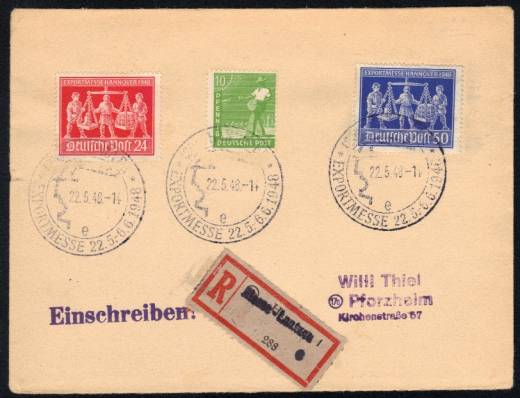 969b auf FDC-Brief Hannover Messe 1948