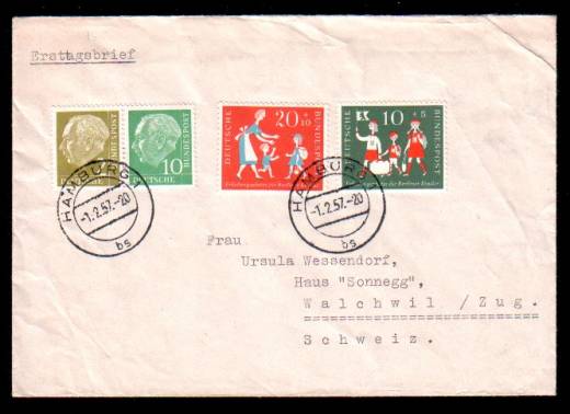 BRD FDC Nr. 250-251 + W12 in die Schweiz