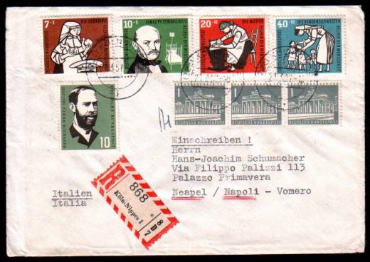 BRD Nr.246 Wohlfahrt 1956 a. Reco-Brief nach Italien