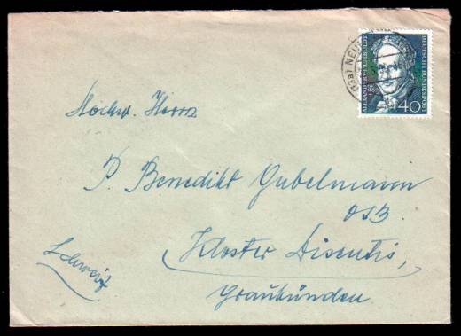 BRD EF Nr.309 Humboldt Auslandsbrief Schweiz