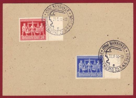 Private FDC Sonderkarte Kennbuchst. e  + 969-970 EXPO Hannover 1948