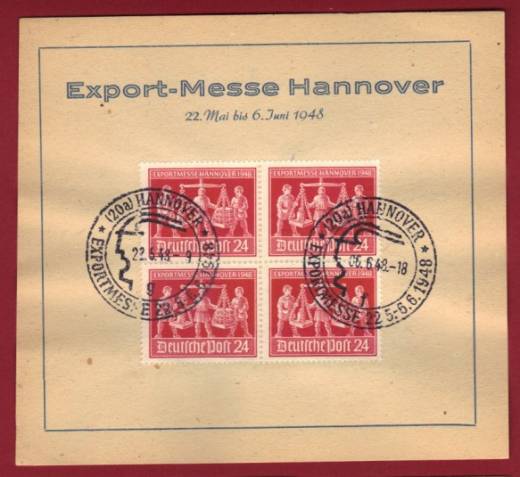 Sonderblatt Ersttag + Letzttag 4er 969 EXPO Hannover 1948!! RR