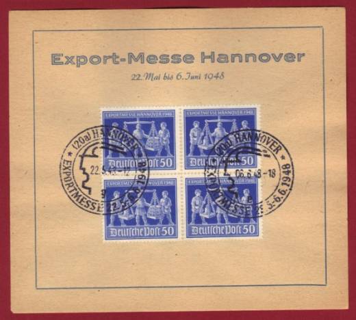 Sonderblatt Ersttag + Letzttag 4er 970 EXPO Hannover 1948!! RR