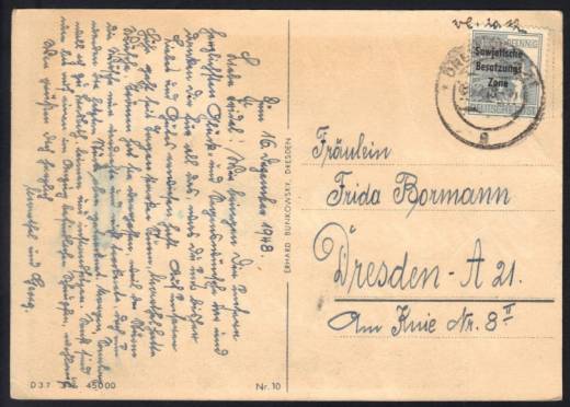 SBZ Nr. 186 EF Postkarte Dresden, Stilleben, Rosen