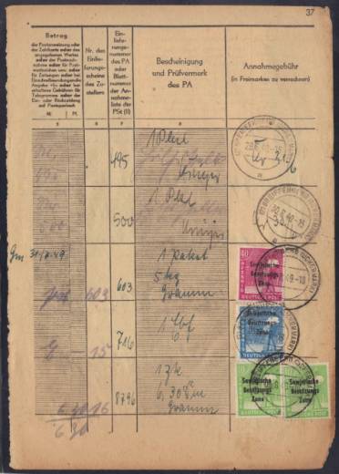 SBZ Nr. 189, 193, 185 EF/MeF Posteinlieferungsbuch Greiffenberg (Uckermark)!