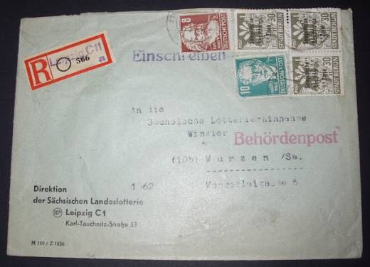 SBZ/DDR Behördenpost Recobrief Leipzig / Wurzen 1950