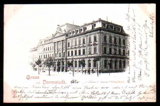 Greetings from Darmstadt, post office building in 1898 to Görlitz