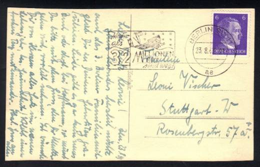 Rare DR propaganda postmark 1943 on postcard