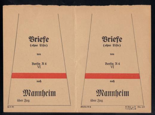 Bag flags form for letters to Berlin to Mannheim by train, DR / Allied occupation!!!RRR