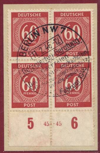 933a HAN 451.45, 4er-Block Vollstempel BERLIN 11.02.46