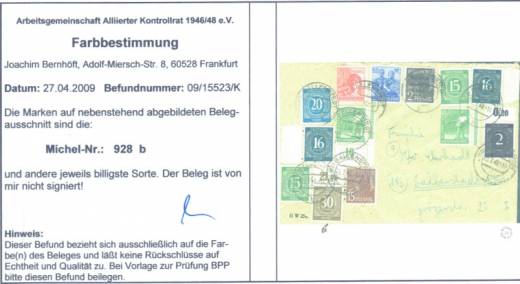 928b P OR dgz auf 10-fach-Brief !!!RRR Unikat!!! Befund ArGe