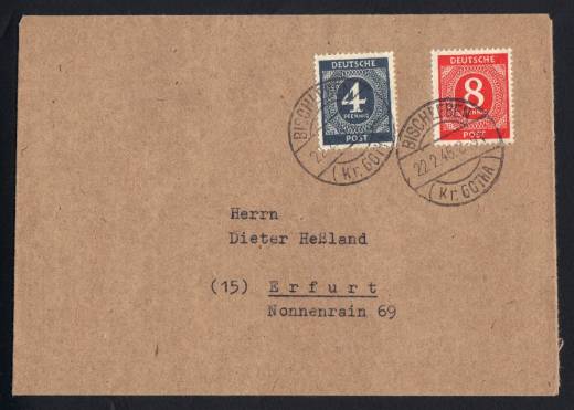 Frühverwendung Nr. 914 + 917 Bischleben - Erfurt 22.2.46