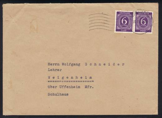 Frühverwendung Nr. 916 MeF Nürnberg - Weigenheim 23.02.46