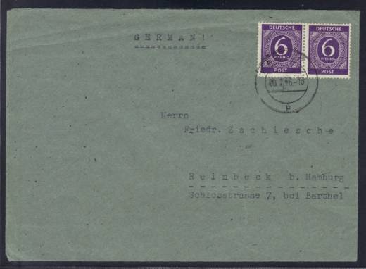 Frühverwendung Nr. 916 MeF Kassel - Reinbeck 20.02.46