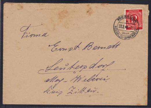 Frühverwendung Nr. 919 EF Landpoststempel Friedersdorf - Leutersdorf 27.02.46