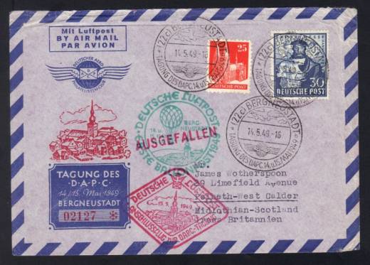 Bizone Nr. 105 a. Luftpost-Auslandsbrief n.Schottland, Hannovermesse 1949