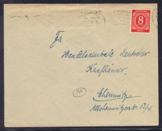 Frühverwendung Nr.917 als EF auf Ortsbrief Chemnitz 23.02.46