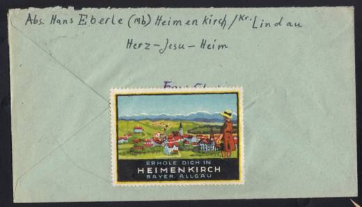 Vignette Heimenkirch Franz. Zone auf Brief m. DR-Altstempel Heimenkirch 27.2.47