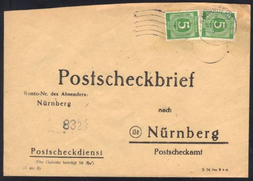 MeF Nr.915 auf Postscheckbrief Nürnberg 17.9.47