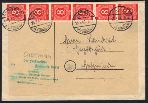 MeF Nr.917 (6) auf Fernbrief der 2. GS, DR-Altstempel Dassel 23.5.46