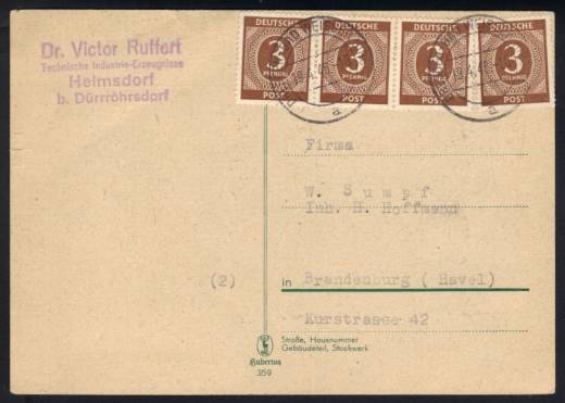 MeF Nr.913 (4) auf Fernpostkarte / Dresden 19.4.46