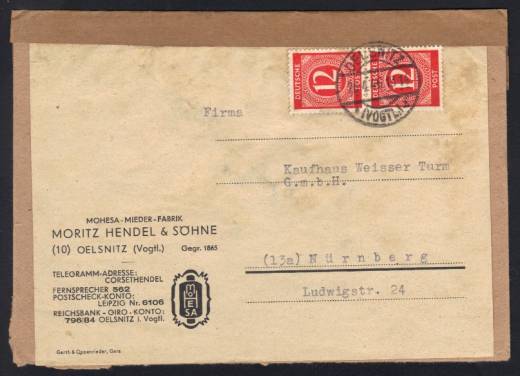 MeF Nr.919 (2) auf Fernbrief 1.GS / DR-Altstempel Oelsnitz 26.4.46