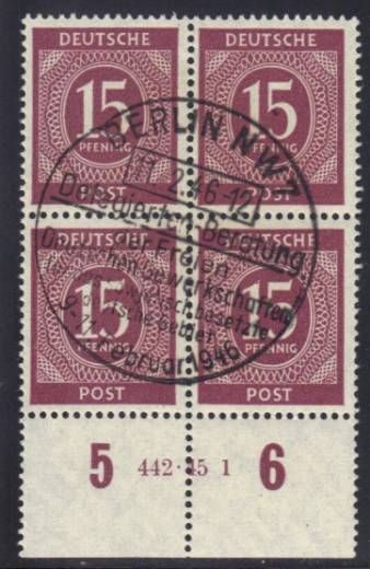 921a HAN 442,45-1 4er-Block Vollstempel BERLIN 11.2.46