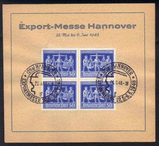 Sonderblatt Ersttag + Letzttag 4er 970 EXPO Hannover 1948!! RR