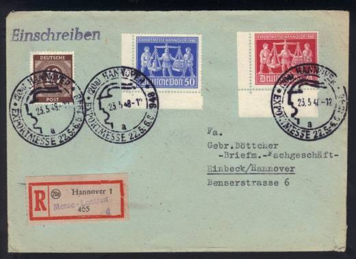 Einschreiben m. Eckrand SST Kennb. a 969-970 EXPO Hannover 1948