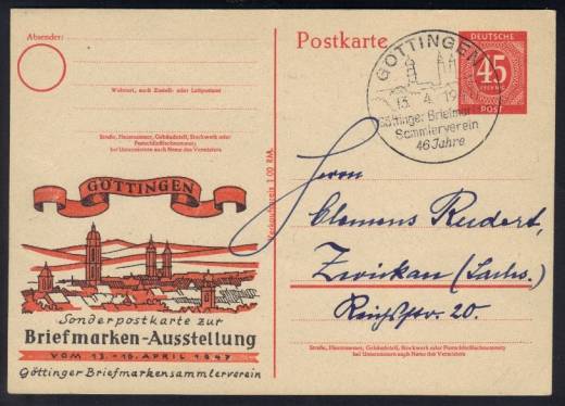 GS P955 + ZD, Göttingen, Briefmarken-Ausstellung 1947