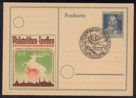 GS P965 + ZD, Dresden, Philatelistenbewegung 1947, olivgrün + PF