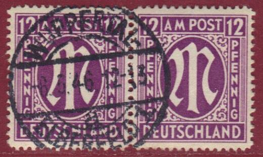 Bizone Nr. 15a Az im Paar mit Vollstempel WUPPERTAL, gepr. BPP