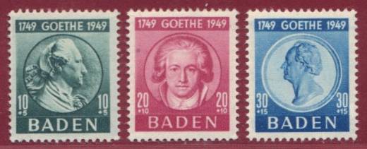 Franz. Zone, Baden Nr. 47 - 49, Goethe