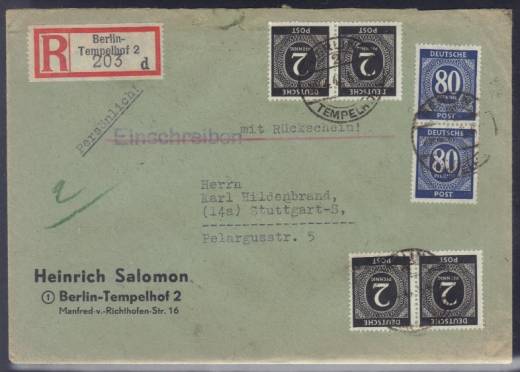 Einschreiben-Fernbrief-Persönlich mit Rückschein 1. GS., BERLIN 23.6.47, Befund Schlegel BPP !!!RRR