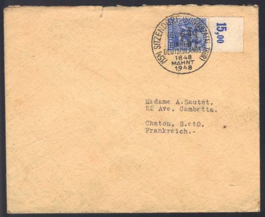 SBZ Nr. 194 P OR dgz EF a. Auslandsbrief nach Frankreich!!