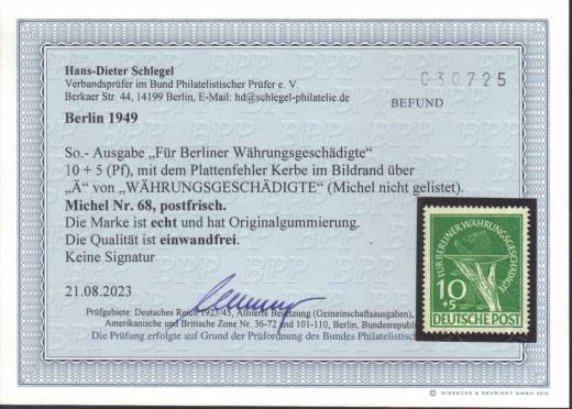 Berlin Nr. 68 IV **, Befund Schlegel BPP, Neuer PF!!!RRR