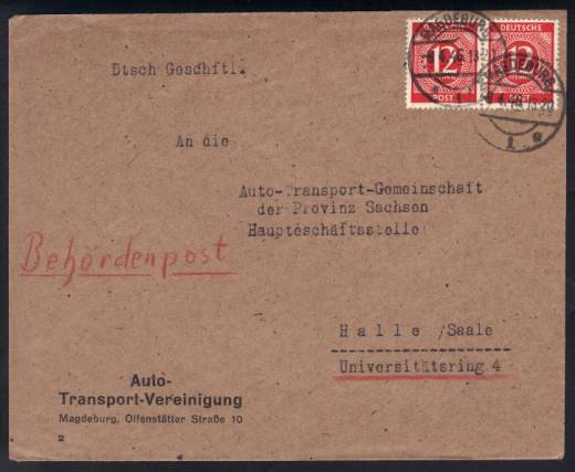 Neu entdeckter Altstempel MAGDEBURG * 1 e auf Fernbrief MeF Nr. 919 nach Halle 08.04.46!!!RRR