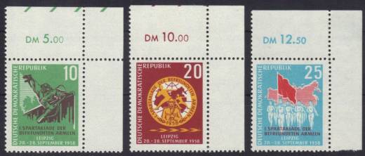 DDR Nr. 657-659 P EOR mit Farbrandleisten