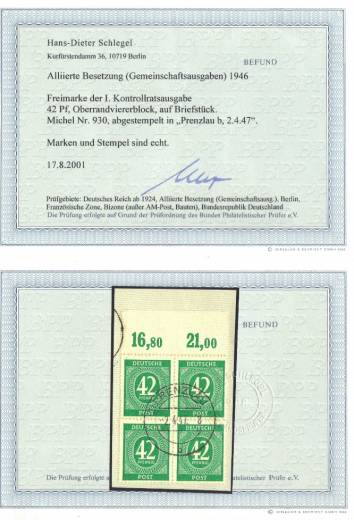 930 4er P OR Vollstempel, Befund Schlegel BPP !!!RRR