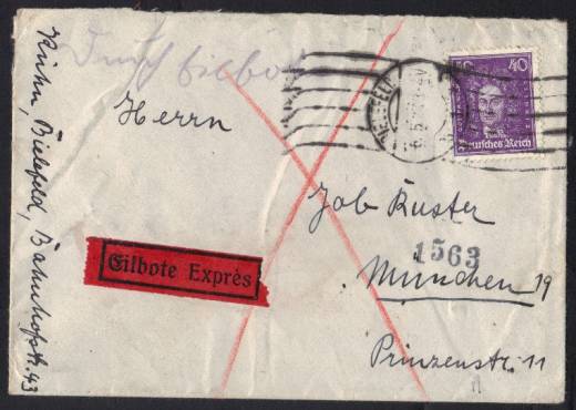 DR Nr. 395 EF Brief Eilboten frei, BIELEFELD - MÜNCHEN 6.5.27!!!RRR