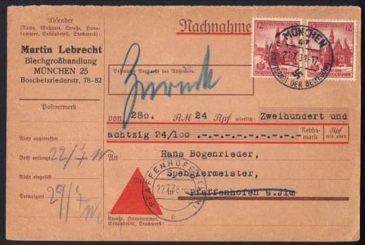 DR Nr. 667 MeF NN-Drucksache MÜNCHEN - PFAFFENHOFEN 21.7.38!!!RRR