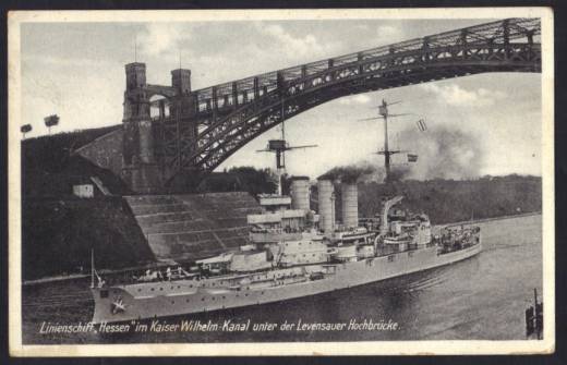 Foto-AK Linienschiff Hessen Kriegsmarine, KIEL 14.7.33 Benutzt die Kraftpost