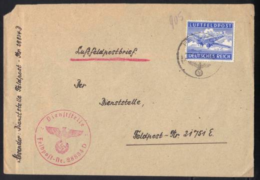 DR Feldpostbrief 2.WW Nr. 1A 18.10.42,Feldp.-Nr. 28834 D nach 21751 E