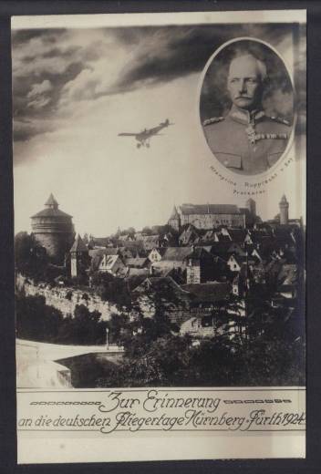 Fliegertage Nürnberg-Fürth 1924, Bromsilber-Photo-AK mit Kronprinz Rupprecht v. Bayern + Sonderstempel J141!!