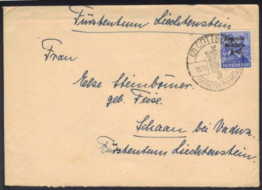 SBZ Auslandsbrief - Liechtenstein All. Ausg. Nr. 194 EF COTTBUS 19.10.48 !!RR