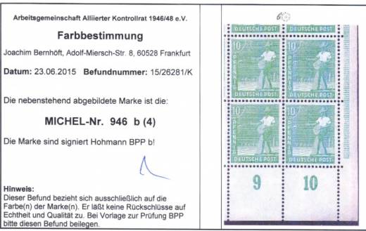 946b 4er P EUR, Befund Bernhöft, gepr. BPP