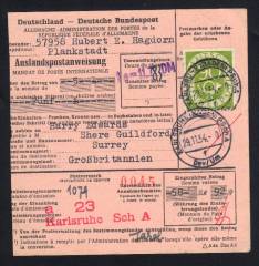Auslandspostanweisung 1954 mit EF BRD Nr. 138 EF !!!RRR