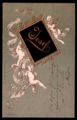 Embroidery embossing greeting card, Gold, Angel, DR No.68 Cologne-Nippes