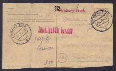 Behelfspaketkarte a. Postkartenformular NÜRNBERG-BUCH 30.4.48