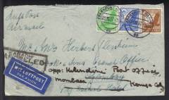 Luftpost-Leichtbrief 1937 Frankfurt - Bombay Indien weiter nach Mombasa Kenia!!!RRR